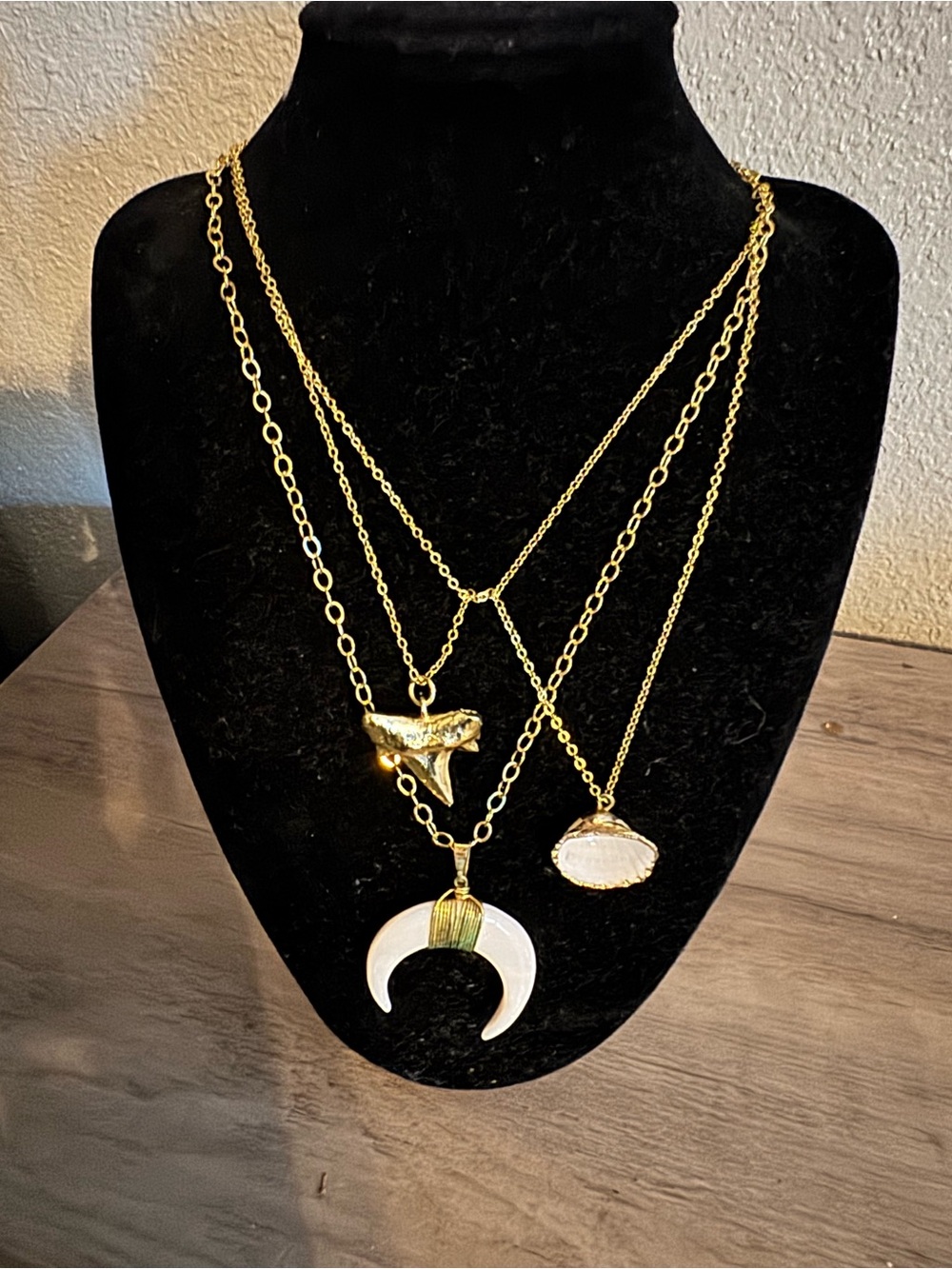 Victoria Emerson Gold Layered Crescent Necklace with White Pendants